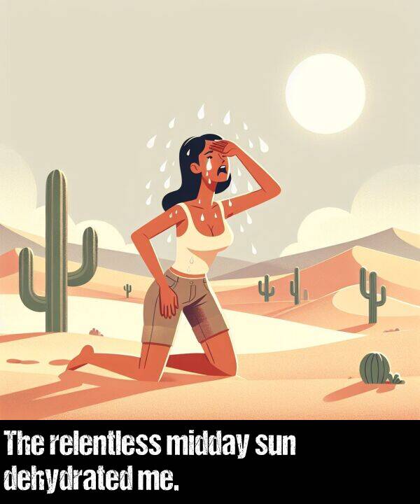 dehydrated: The relentless midday sun dehydrated me.
