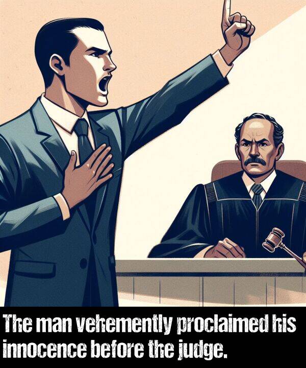 before: The man vehemently proclaimed his innocence before the judge.