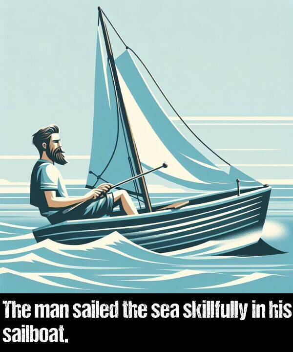 man: The man sailed the sea skillfully in his sailboat.