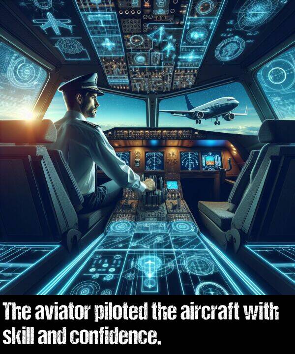 skill: The aviator piloted the aircraft with skill and confidence.