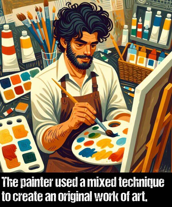 work: The painter used a mixed technique to create an original work of art.