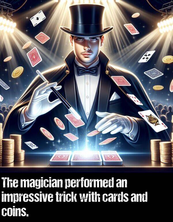 impressive: The magician performed an impressive trick with cards and coins.