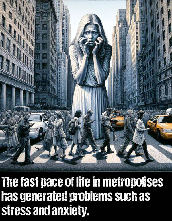 generated: The fast pace of life in metropolises has generated problems such as stress and anxiety.