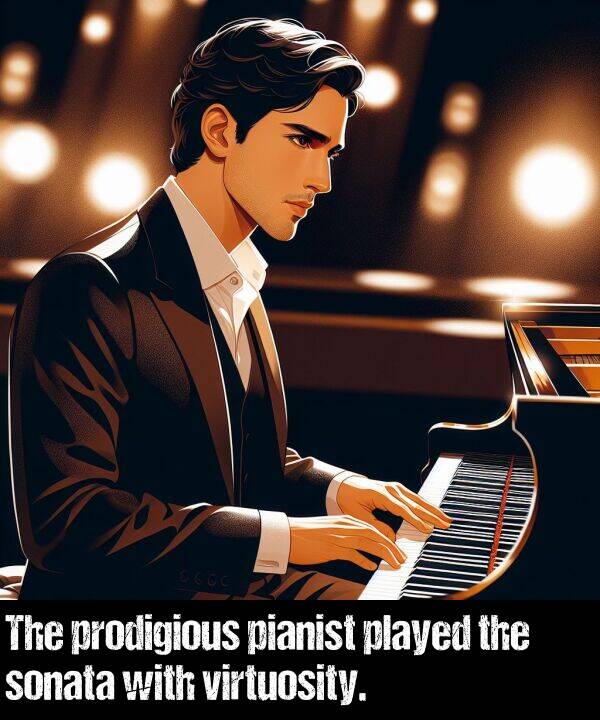 virtuosity: The prodigious pianist played the sonata with virtuosity.