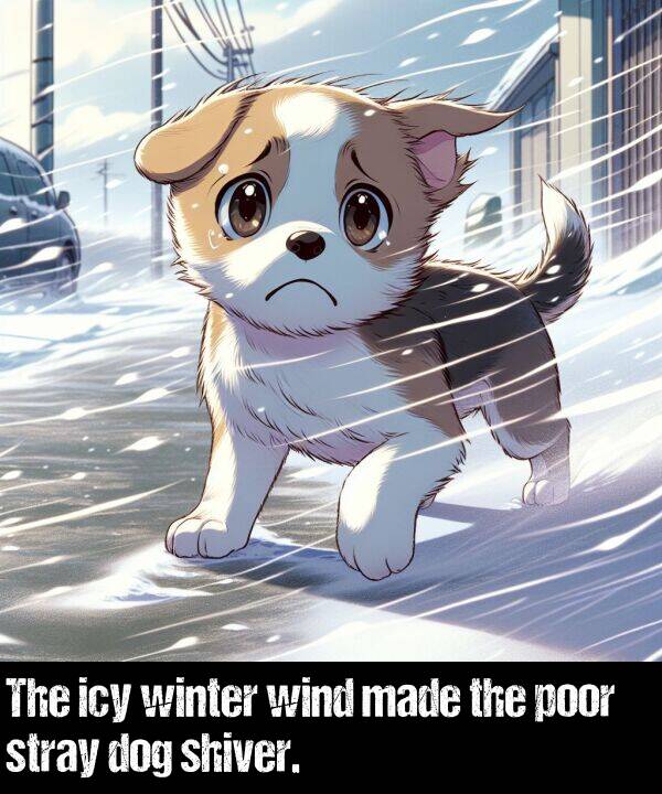 made: The icy winter wind made the poor stray dog shiver.