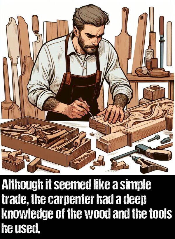 tools: Although it seemed like a simple trade, the carpenter had a deep knowledge of the wood and the tools he used.
