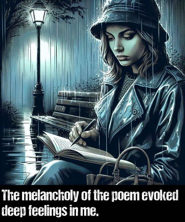 feelings: The melancholy of the poem evoked deep feelings in me.