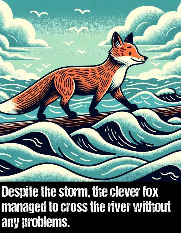 fox: Despite the storm, the clever fox managed to cross the river without any problems.