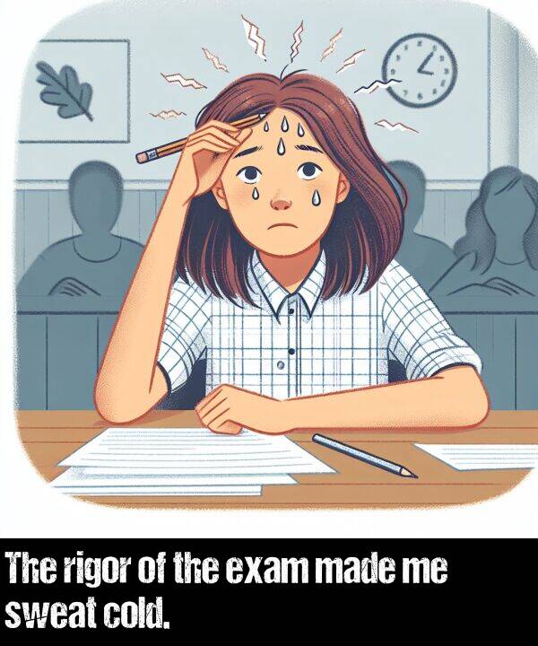 made: The rigor of the exam made me sweat cold.