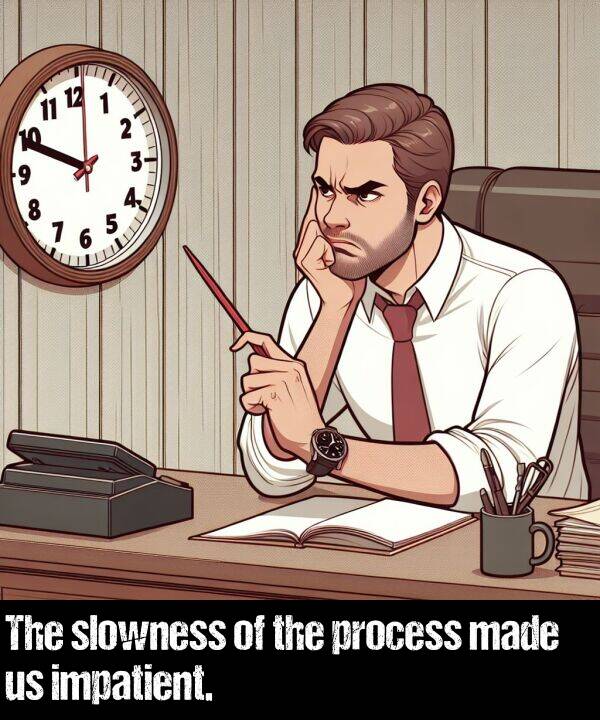made: The slowness of the process made us impatient.