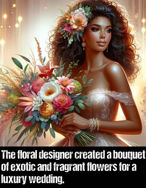 luxury: The floral designer created a bouquet of exotic and fragrant flowers for a luxury wedding.