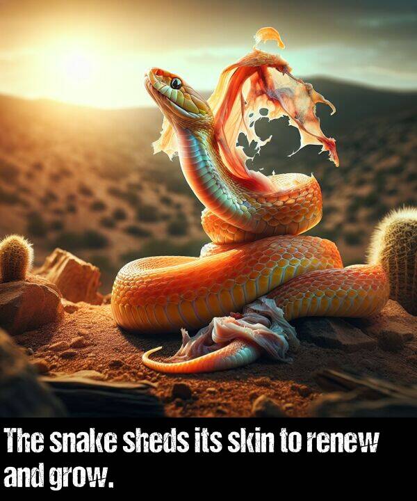 skin: The snake sheds its skin to renew and grow.