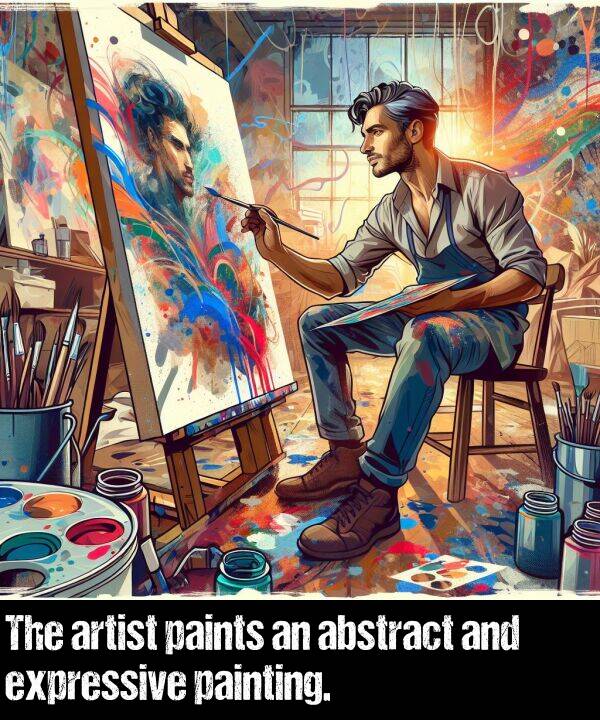 painting: The artist paints an abstract and expressive painting.