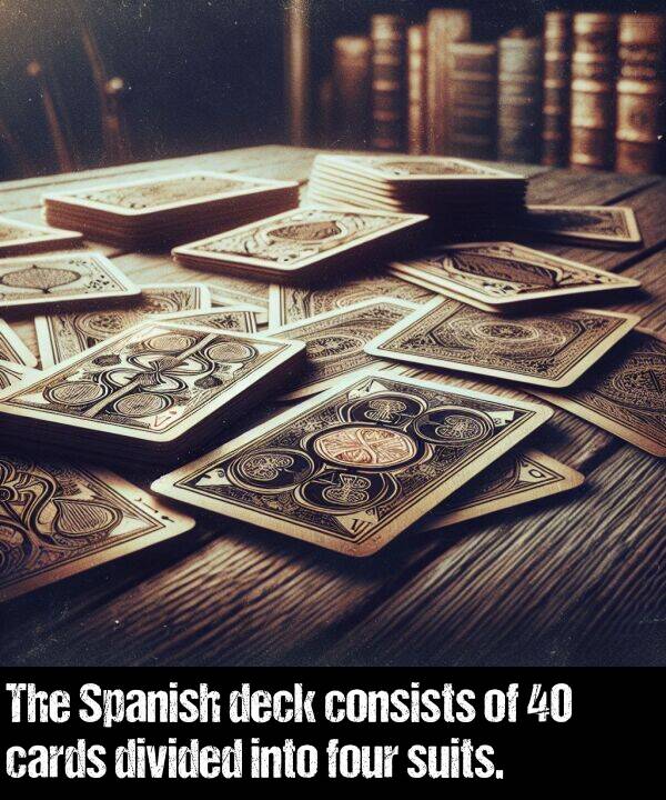 suits: The Spanish deck consists of 40 cards divided into four suits.