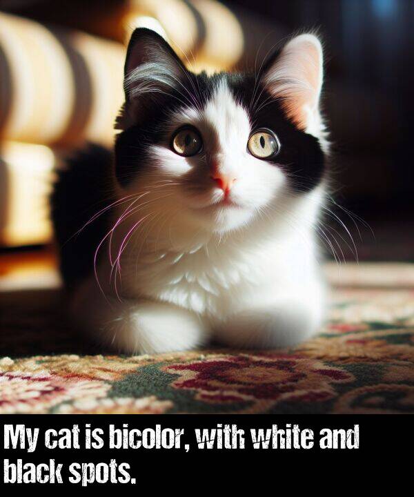 black: My cat is bicolor, with white and black spots.