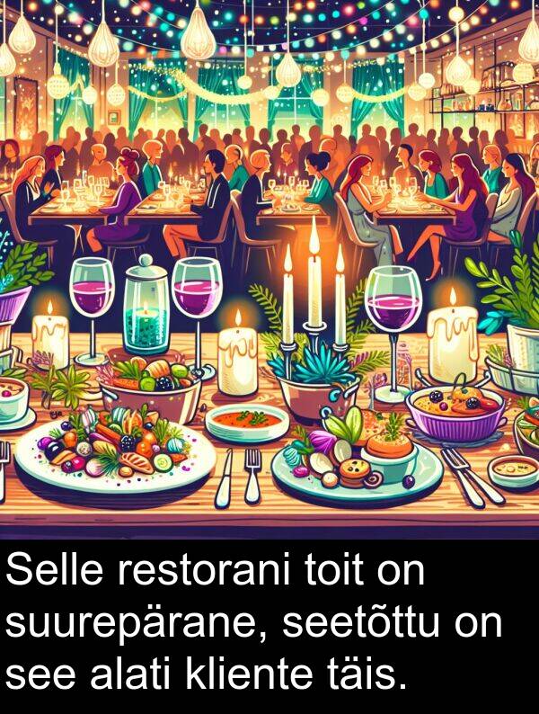 suurepärane: Selle restorani toit on suurepärane, seetõttu on see alati kliente täis.