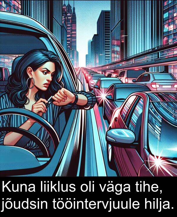 hilja: Kuna liiklus oli väga tihe, jõudsin tööintervjuule hilja.