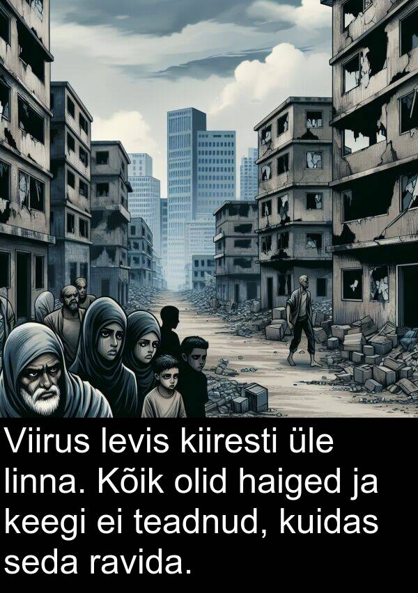 kuidas: Viirus levis kiiresti üle linna. Kõik olid haiged ja keegi ei teadnud, kuidas seda ravida.