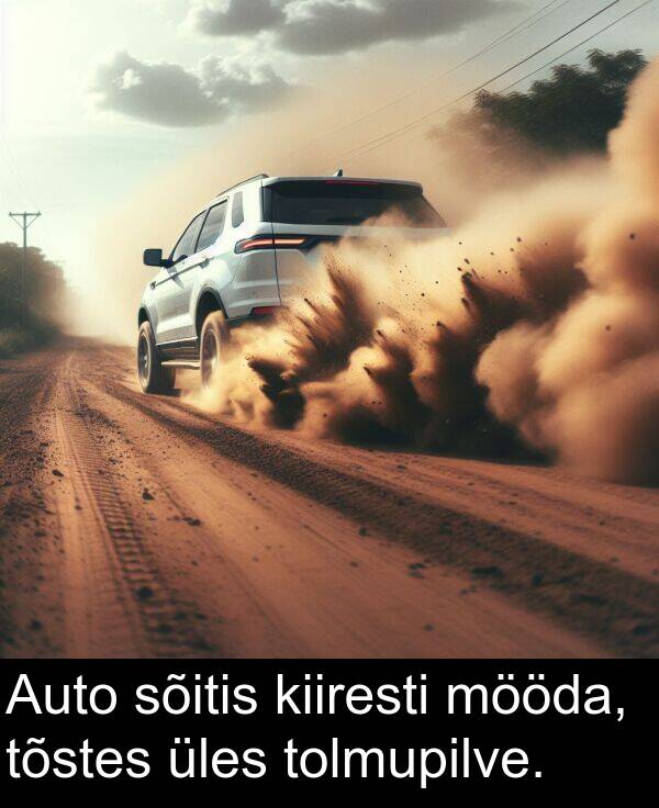tolmupilve: Auto sõitis kiiresti mööda, tõstes üles tolmupilve.