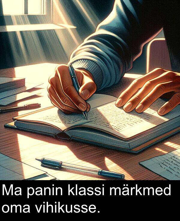 märkmed: Ma panin klassi märkmed oma vihikusse.