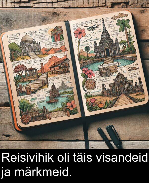 täis: Reisivihik oli täis visandeid ja märkmeid.