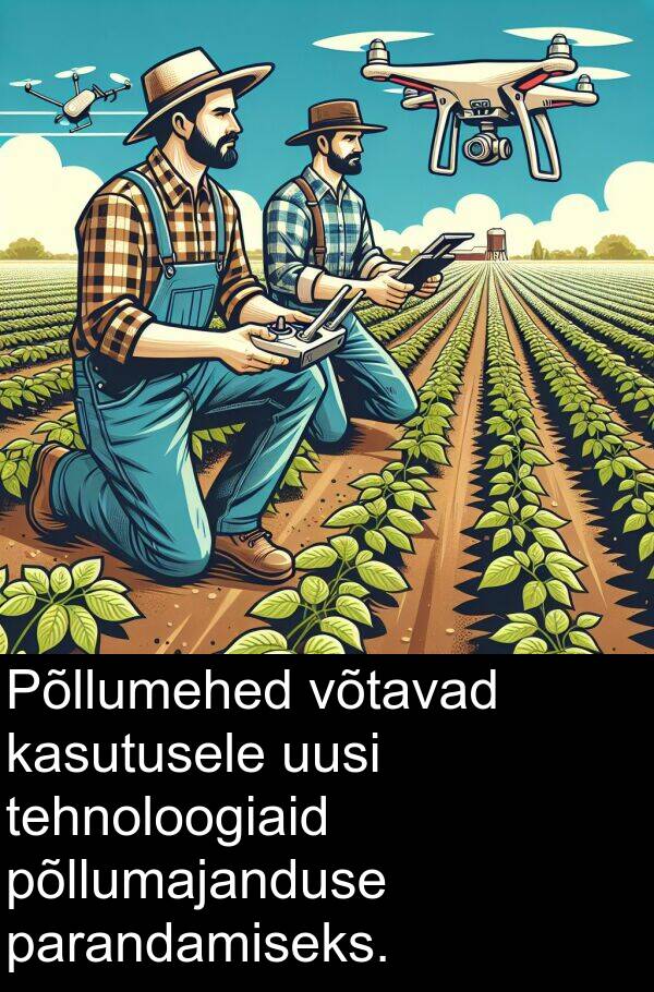 uusi: Põllumehed võtavad kasutusele uusi tehnoloogiaid põllumajanduse parandamiseks.