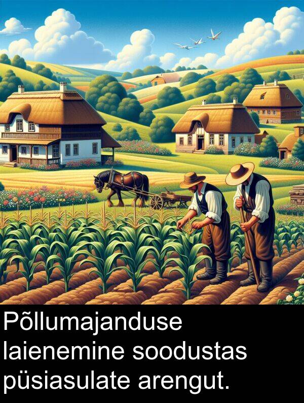 soodustas: Põllumajanduse laienemine soodustas püsiasulate arengut.
