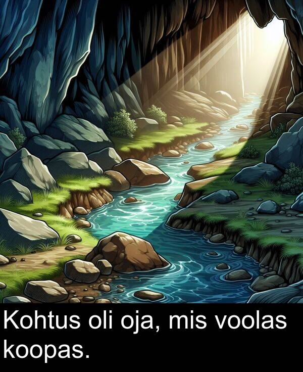 mis: Kohtus oli oja, mis voolas koopas.