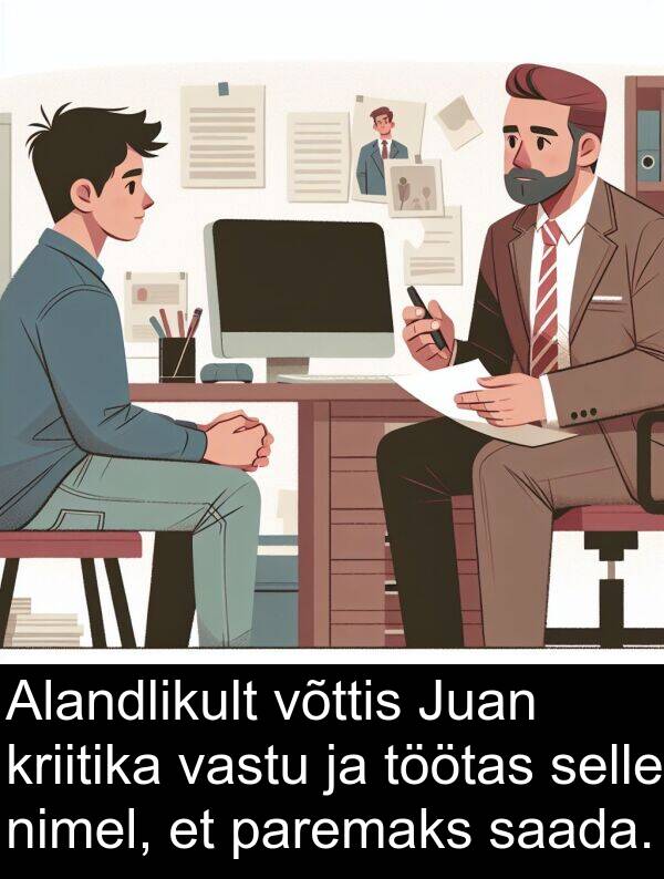 kriitika: Alandlikult võttis Juan kriitika vastu ja töötas selle nimel, et paremaks saada.