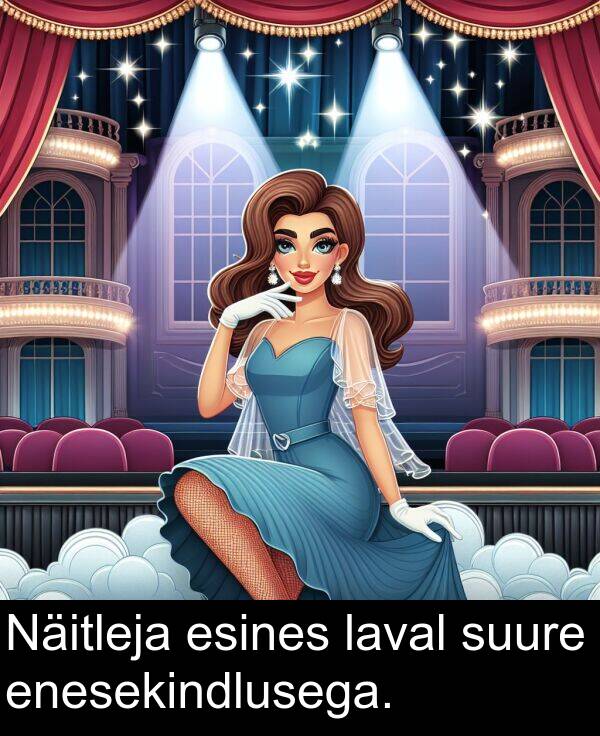suure: Näitleja esines laval suure enesekindlusega.