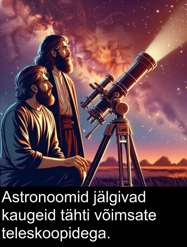 jälgivad: Astronoomid jälgivad kaugeid tähti võimsate teleskoopidega.