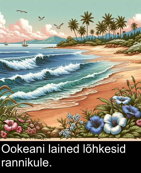 lõhkesid: Ookeani lained lõhkesid rannikule.