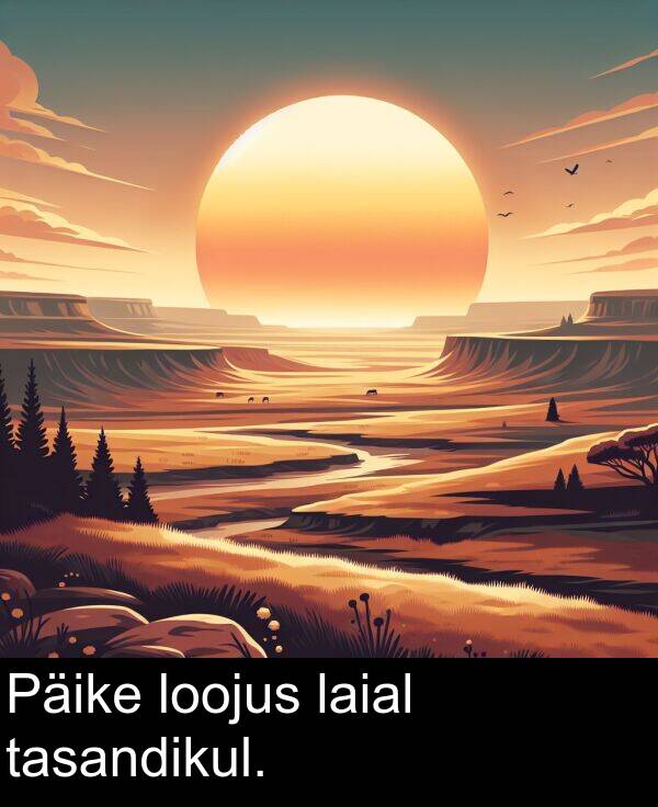 loojus: Päike loojus laial tasandikul.