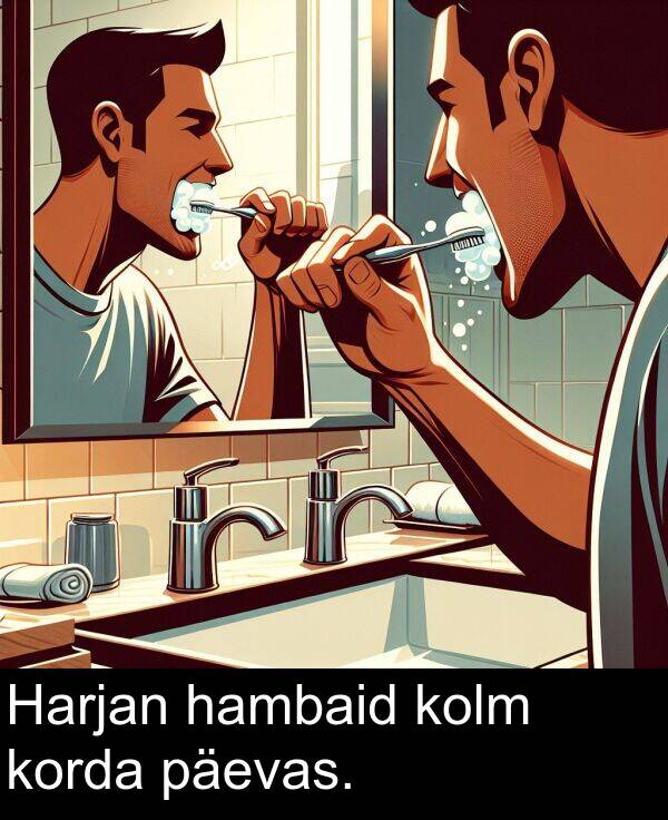 kolm: Harjan hambaid kolm korda päevas.