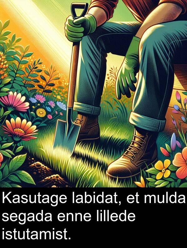 labidat: Kasutage labidat, et mulda segada enne lillede istutamist.