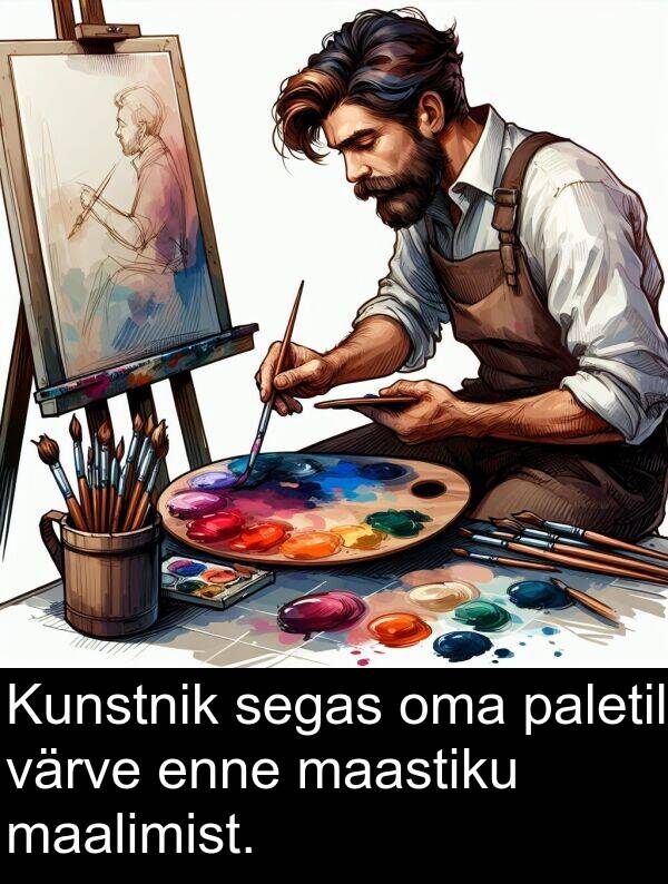 enne: Kunstnik segas oma paletil värve enne maastiku maalimist.