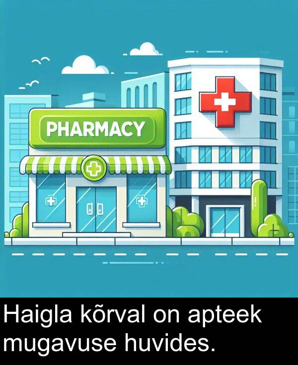 kõrval: Haigla kõrval on apteek mugavuse huvides.