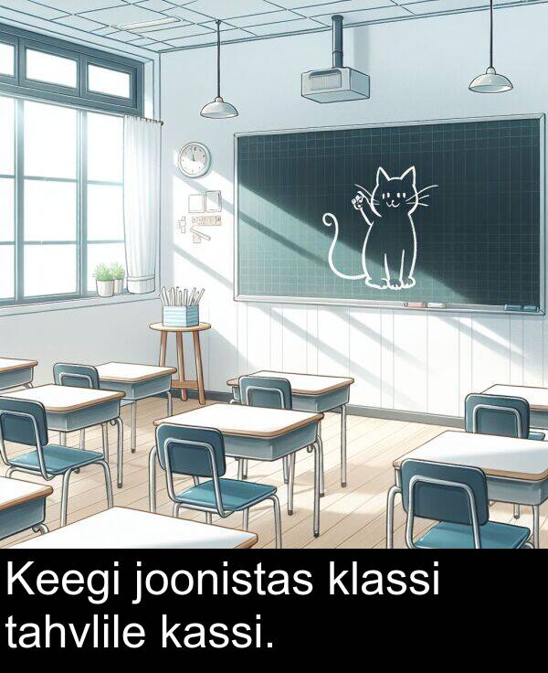 tahvlile: Keegi joonistas klassi tahvlile kassi.
