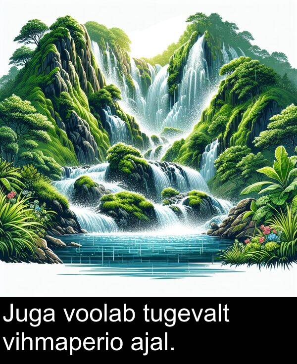 tugevalt: Juga voolab tugevalt vihmaperio ajal.
