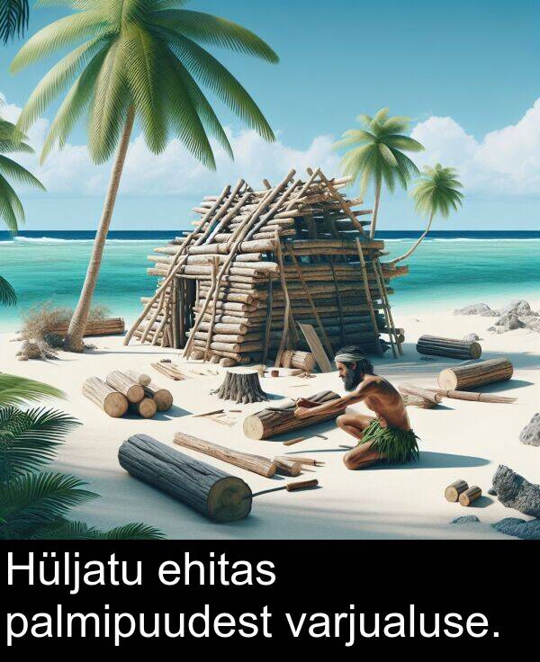 palmipuudest: Hüljatu ehitas palmipuudest varjualuse.