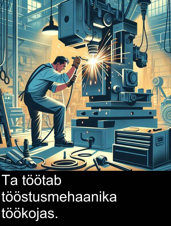 tööstusmehaanika: Ta töötab tööstusmehaanika töökojas.