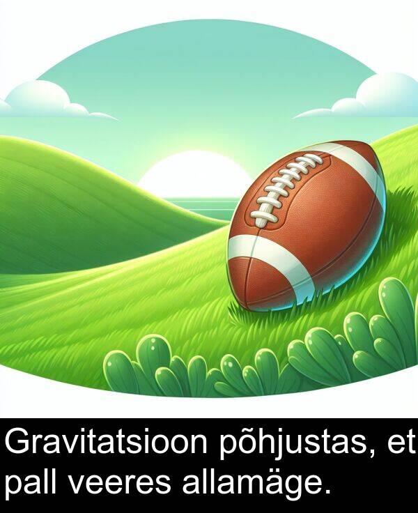 veeres: Gravitatsioon põhjustas, et pall veeres allamäge.