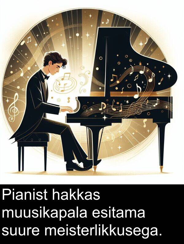 suure: Pianist hakkas muusikapala esitama suure meisterlikkusega.