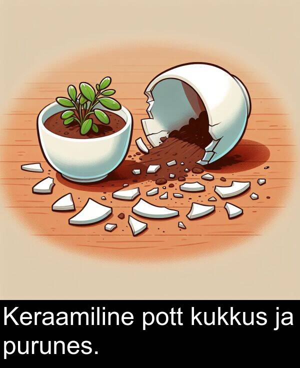 kukkus: Keraamiline pott kukkus ja purunes.