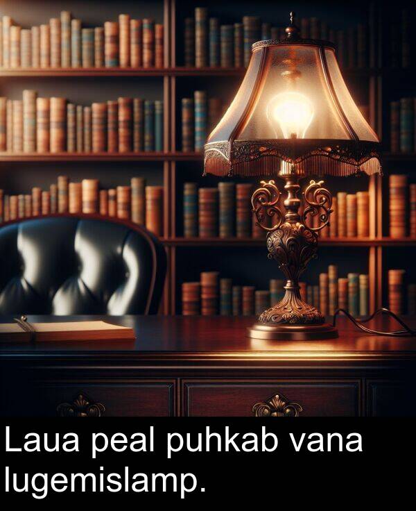 lugemislamp: Laua peal puhkab vana lugemislamp.