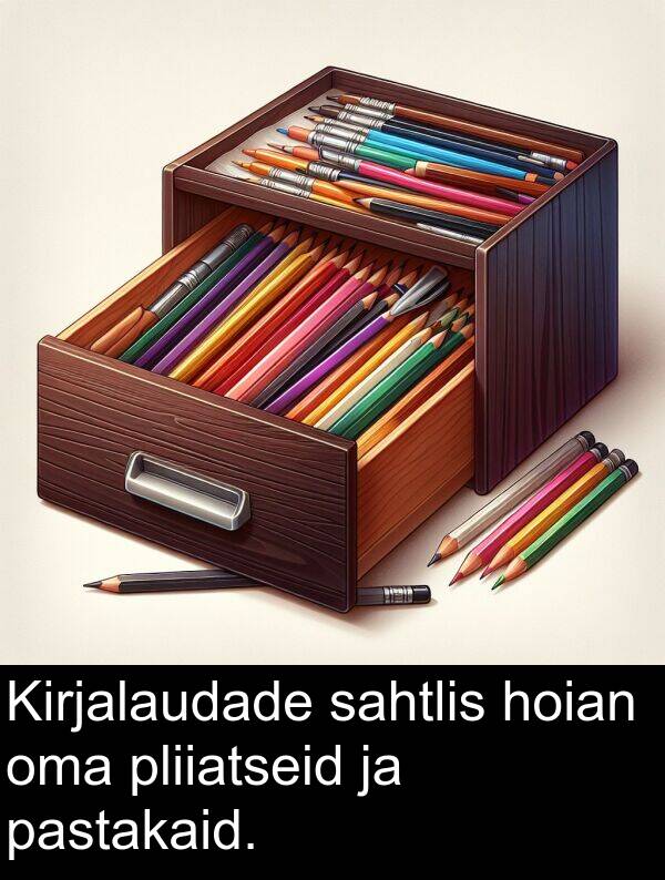 pliiatseid: Kirjalaudade sahtlis hoian oma pliiatseid ja pastakaid.