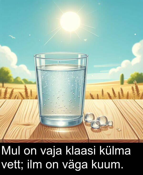 klaasi: Mul on vaja klaasi külma vett; ilm on väga kuum.