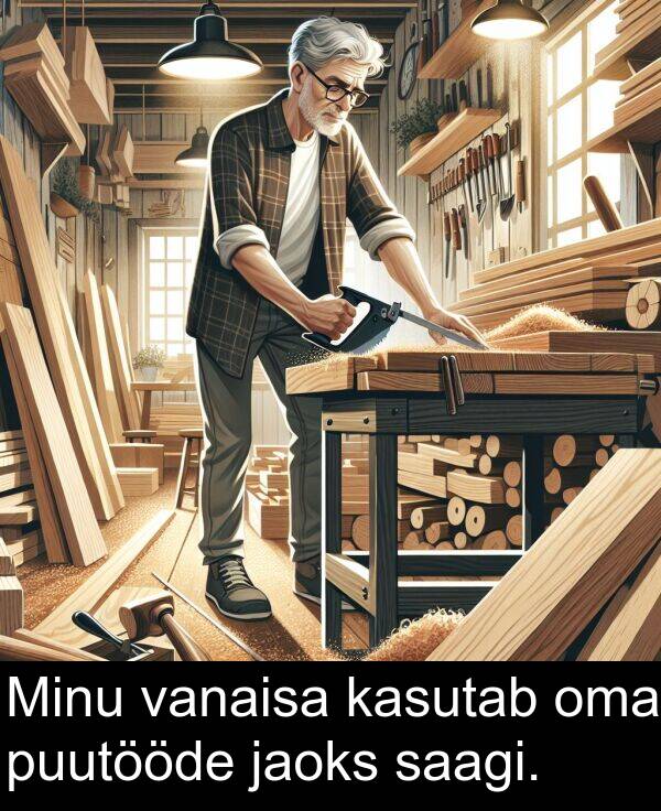 puutööde: Minu vanaisa kasutab oma puutööde jaoks saagi.