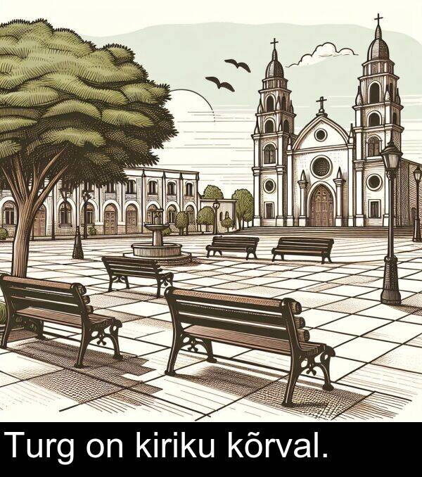kõrval: Turg on kiriku kõrval.