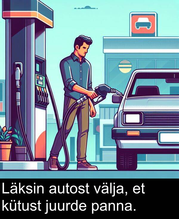 välja: Läksin autost välja, et kütust juurde panna.